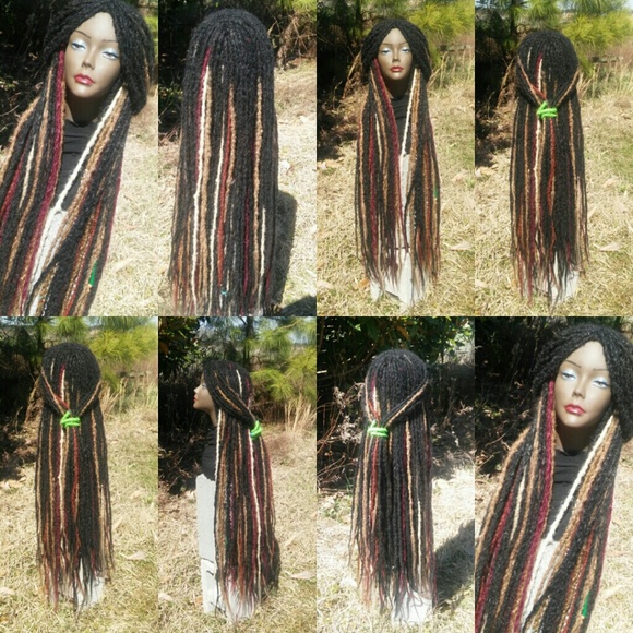 Super long black blonde burgundy red dreadlock wig main image 4
